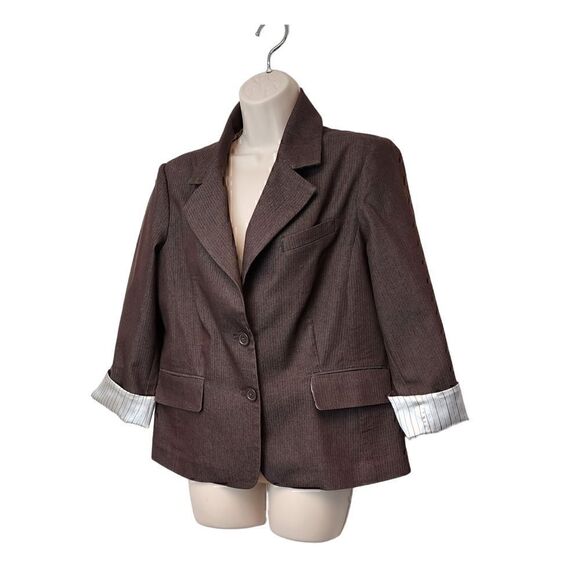 Larry Levine Stretch Single Breasted Brown Blazer Size Large - Picture 2 of 8